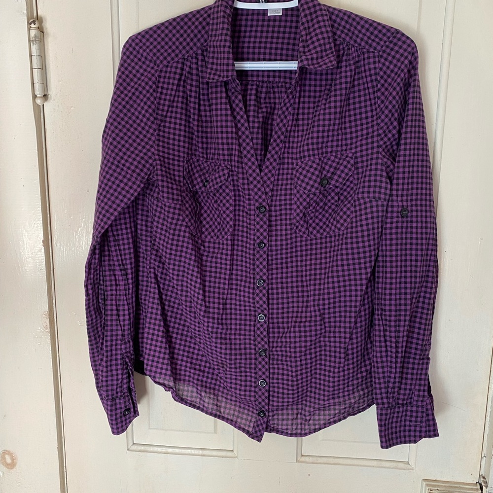 H&M cotton purple plaid button up
